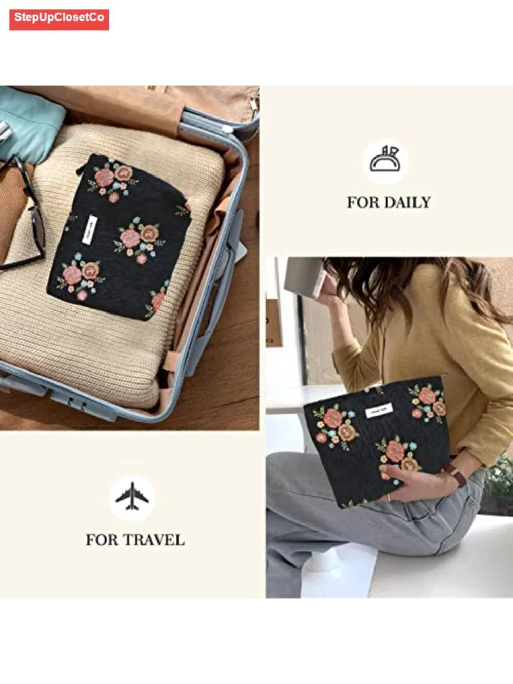 Floral Makeup Bag Travel Toiletry Pouch Large Capacity Cosmetic Case